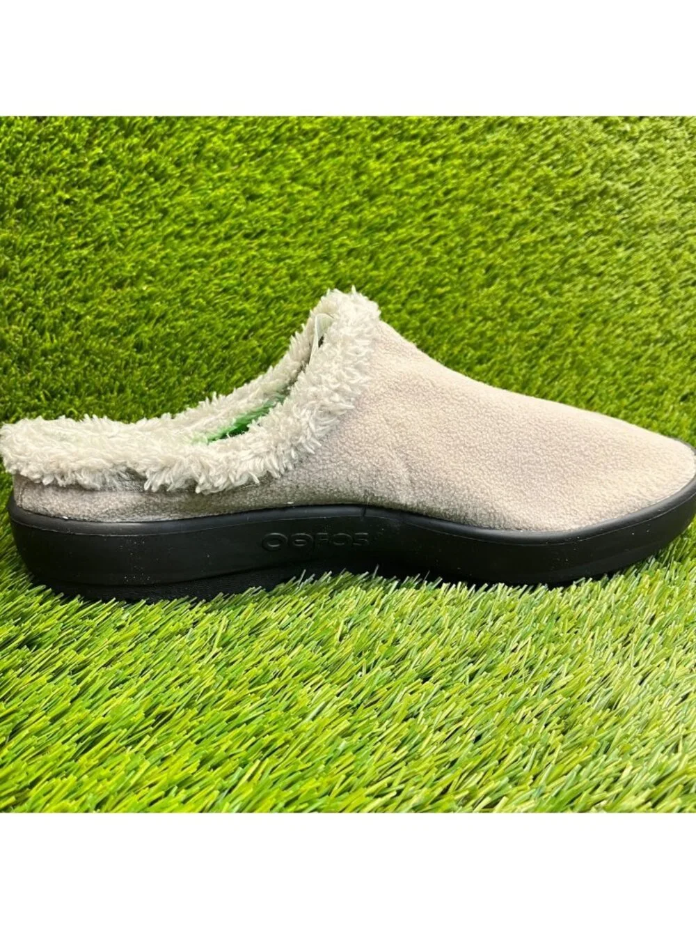 OOFOS OOcoozie Mens Size 12 Beige Black Casual Slip On Recovery Mules Shoes